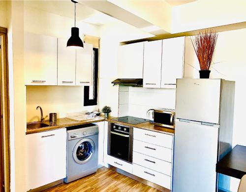 拉纳卡BALI SUITES 202的厨房配有白色冰箱和洗碗机。