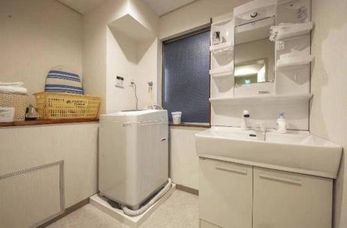东京AN HOTEL的一间带水槽、卫生间和镜子的浴室
