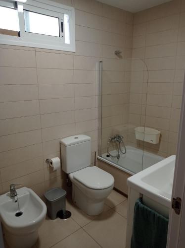 拉拉古纳Cañete 4的浴室配有卫生间、盥洗盆和淋浴。