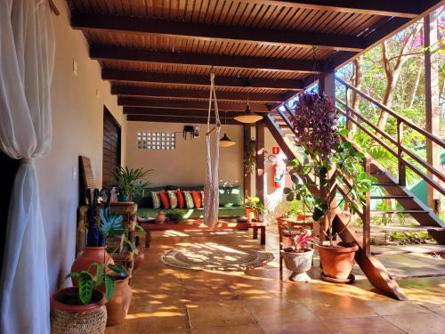 杰里科科拉Villa Valencia的种有盆栽植物的庭院和门廊