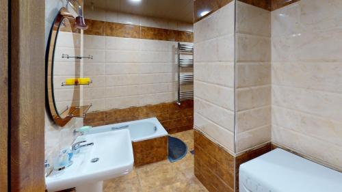 埃里温Yerevan City Center apartment的一间带水槽和淋浴的浴室