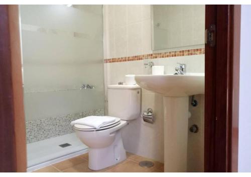 拉奥利瓦Anahi Homes Corralejo - Villa Codeso 1的一间带卫生间和水槽的浴室
