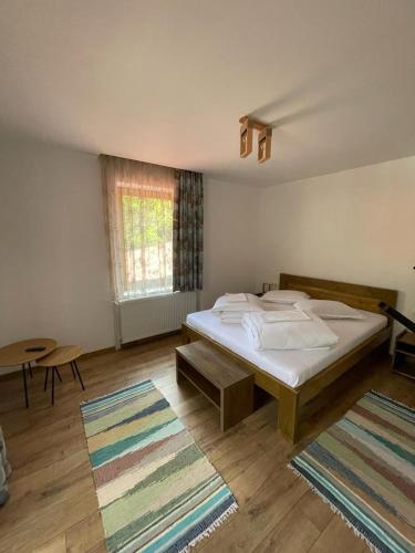 伯伊莱图什纳德Villa Hope (Vila Speranta)的一间卧室配有一张床和两块地毯