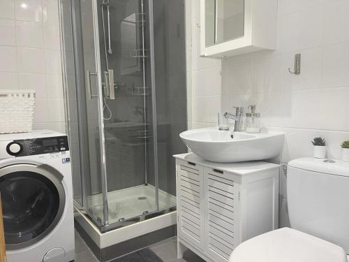 巴黎Paris 16 Victor Hugo superbe studio的一间带洗衣机和水槽的浴室