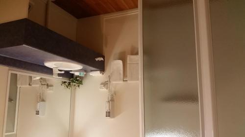 亚拉腊亚拉特南十字汽车旅馆 的带淋浴和盥洗盆的浴室