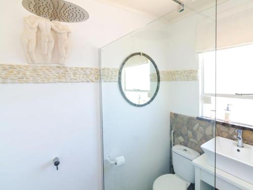 KleinseeBeach Cottage Kleinzee的一间带卫生间、水槽和镜子的浴室