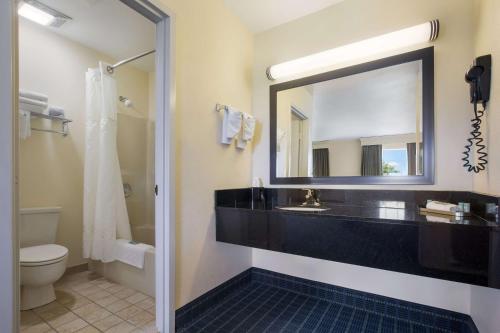 法兰克福迦柏丽贝斯特韦斯特汽车旅馆的一间带水槽、镜子和卫生间的浴室