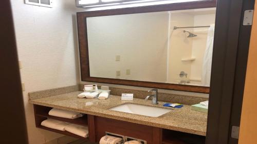 伯克利伯克利快捷假日酒店的一间带水槽和大镜子的浴室