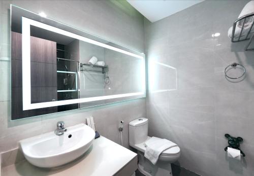爱妮岛S Resort El Nido的一间带水槽、卫生间和镜子的浴室
