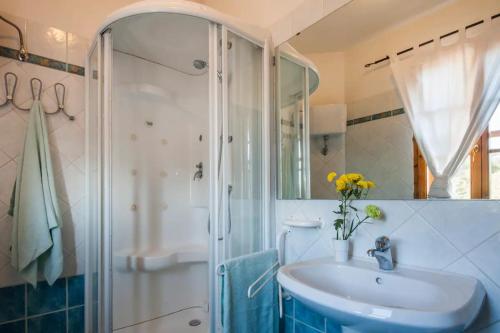 圣吉米纳诺La Ripa - Appartamento Il Fienile的一间带水槽和淋浴的浴室