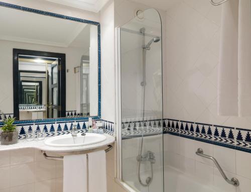 拉克鲁斯H10特内里费海滩酒店的一间带水槽、淋浴和镜子的浴室