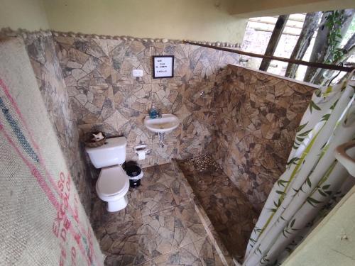 拉维加Vega Glamping的一间带卫生间和水槽的浴室