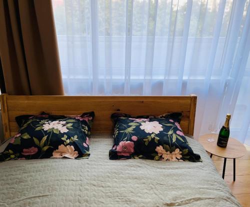 霍穆托夫ne-doma的一张带两个枕头的床和窗户