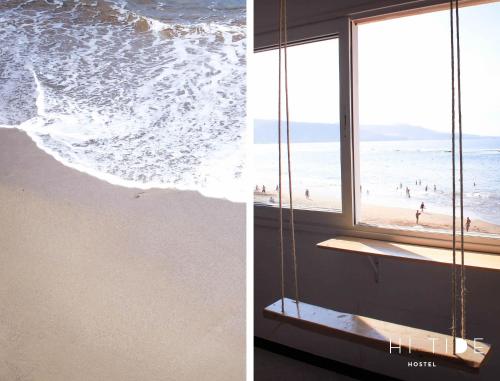 大加那利岛拉斯帕尔马斯Surf House Gran Canaria的享有海滩和海洋景致的窗户。