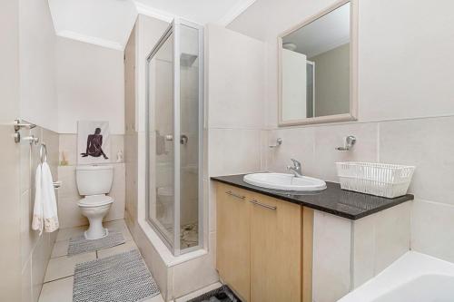 约翰内斯堡West Point Properties的一间带水槽、卫生间和淋浴的浴室