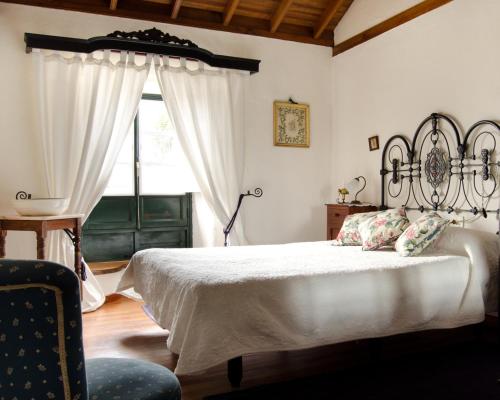 洛斯雷亚莱霍斯Casa Rural La Gañanía的一间卧室设有一张床和一个窗口
