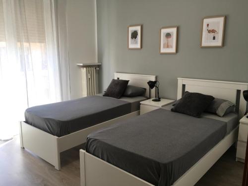 维罗纳Casa di Babi的一间卧室设有两张床和窗户。