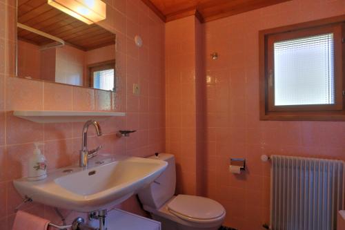 代堡Appartement Les Cascades的一间带水槽、卫生间和镜子的浴室