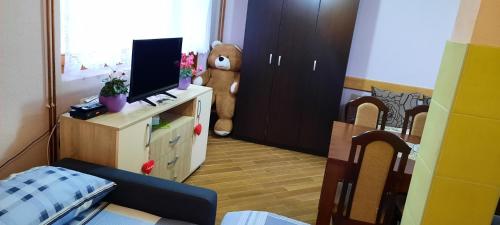 新瓦罗什Vila Vasojević的一间带电视和泰迪熊的卧室
