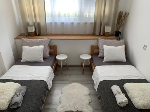 贝尔格莱德Jumi的小型客房 - 带2张床和窗户