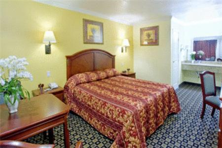 圣贝纳迪诺圣贝纳迪诺美国最佳价值旅馆的酒店客房配有一张床铺和一张桌子。