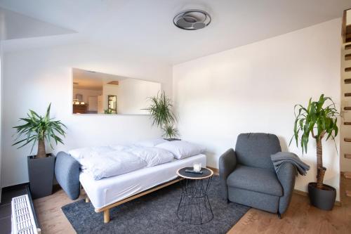 汉诺威Stylish 2 Room Maisonette Hannover - Contactless Check-In的客厅配有沙发和椅子