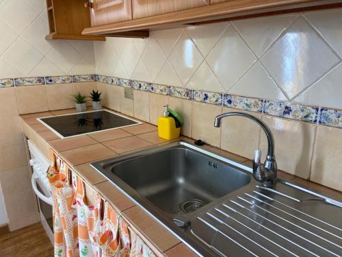AlojeraCasa Los Palmeros Perdomo的厨房配有不锈钢水槽和台面