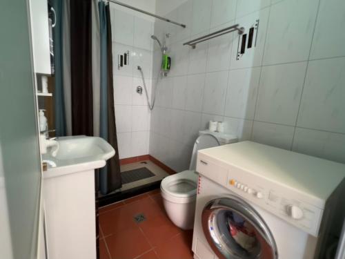 维利波吉Bella View Apartment的一间带洗衣机和洗衣机的浴室