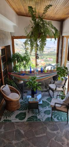 La EsperanzaCasa Ramon B&B的客厅配有椅子和植物桌子