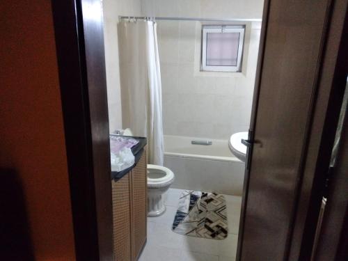 马达巴City Center Furnished Apartment的一间带卫生间和水槽的小浴室