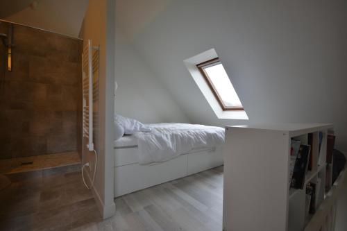 勒克罗图瓦Charmante maison à 100 m de la plage du Crotoy的一间卧室配有一张床和天窗