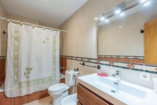 托罗克斯科斯塔Apartamento Coral的一间带水槽、卫生间和镜子的浴室