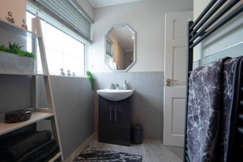 邓甘嫩Rose Haven private home between Dungannon & Omagh的一间带水槽和镜子的浴室