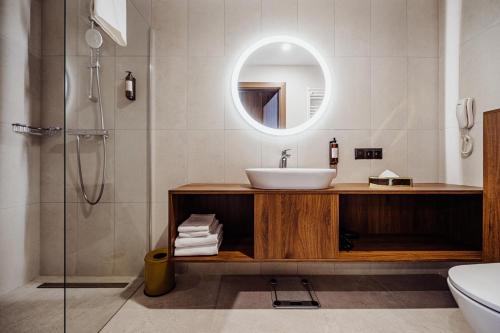 希维拉杜夫-兹德鲁伊Elements Hotel&Spa的一间带水槽和镜子的浴室
