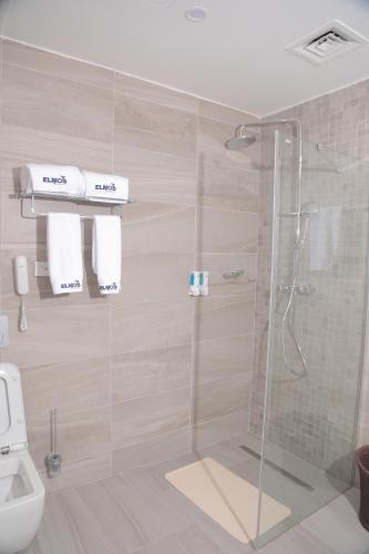 亚的斯亚贝巴Elmos Hotel的带淋浴和卫生间的浴室