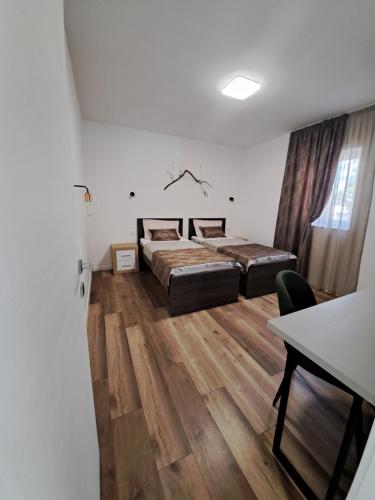 苏提万Apartment Dalmatia Holidays Adventure的一间卧室配有两张床、一张桌子和一张书桌