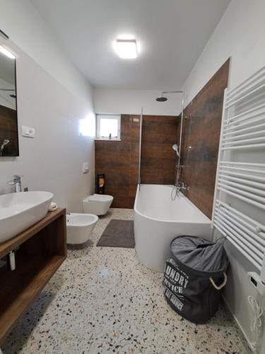 苏提万Apartment Dalmatia Holidays Adventure的带浴缸、卫生间和盥洗盆的浴室