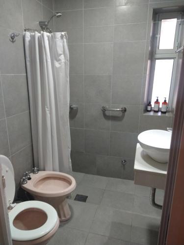 耶尔瓦布埃纳Azules de Abril的一间带卫生间和水槽的浴室