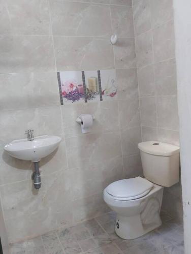 里奥阿查apto #5 cómodo y acogedor en lugar estratégico的一间带卫生间和水槽的浴室
