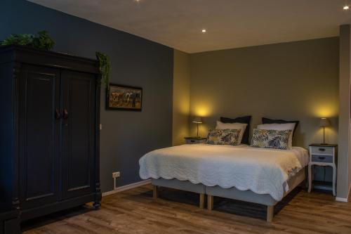OudemolenHerberg De Fazant的一间卧室配有一张床、两个床头柜和两盏灯。