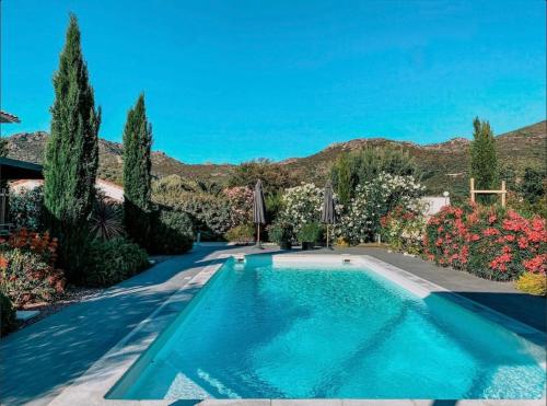 OcchiatanaCASA GIABICONI - Villa 6pers. piscine & spa的花卉花园中的游泳池