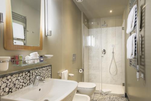 佛罗伦萨Hotel Garibaldi Blu - WTB Hotels的一间带水槽、卫生间和淋浴的浴室