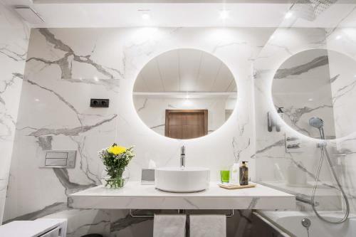 马德里萨巴蒂尼花园公寓酒店的一间带水槽和镜子的浴室