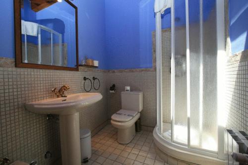 Baró卡瑟纳巴罗旅馆的一间带水槽、卫生间和淋浴的浴室