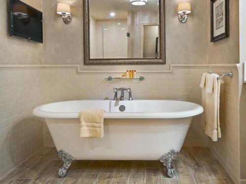 手中鸟艾米什美景旅馆及套房的浴室设有白色浴缸及镜子