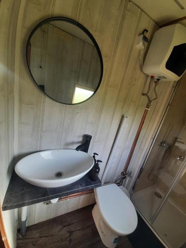 Velká JeseniceRozkoš beach mobilheim的一间带水槽、卫生间和镜子的浴室