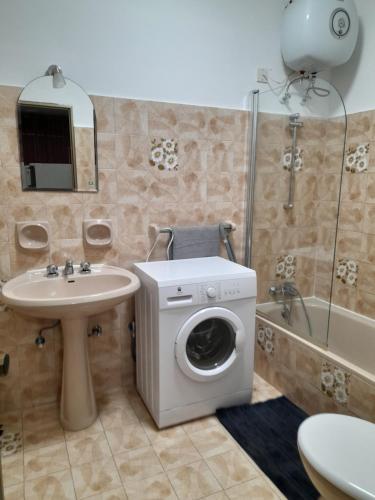 马萨尔福恩Gozo Marsalforn的一间带洗衣机和水槽的浴室