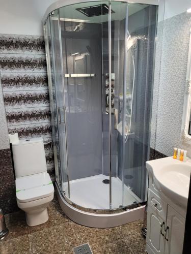 德瓦LOTUS Boutique的带淋浴的浴室(带卫生间和水槽)