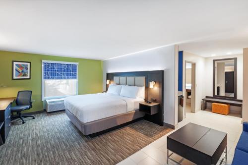 巴吞鲁日Holiday Inn Express & Suites Baton Rouge East, an IHG Hotel的配有一张床和一张书桌的酒店客房