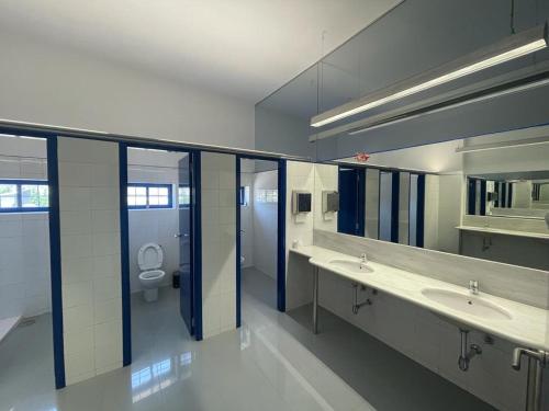 维拉弗兰卡·德尔·比尔Viña Femita的大型浴室设有两个盥洗盆和卫生间。